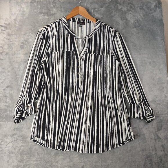 Cocomo Black White Striped Blouse Women's XL – Minimalist‎ Chic Button Front Top - Picture 1 of 10